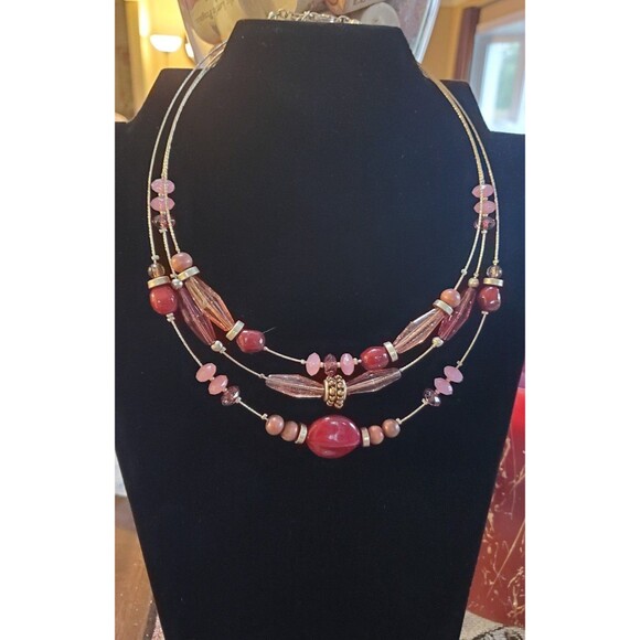 Napier Vintage Triple Chain Multicolor Beaded Bib Collar Necklace - Picture 2 of 4